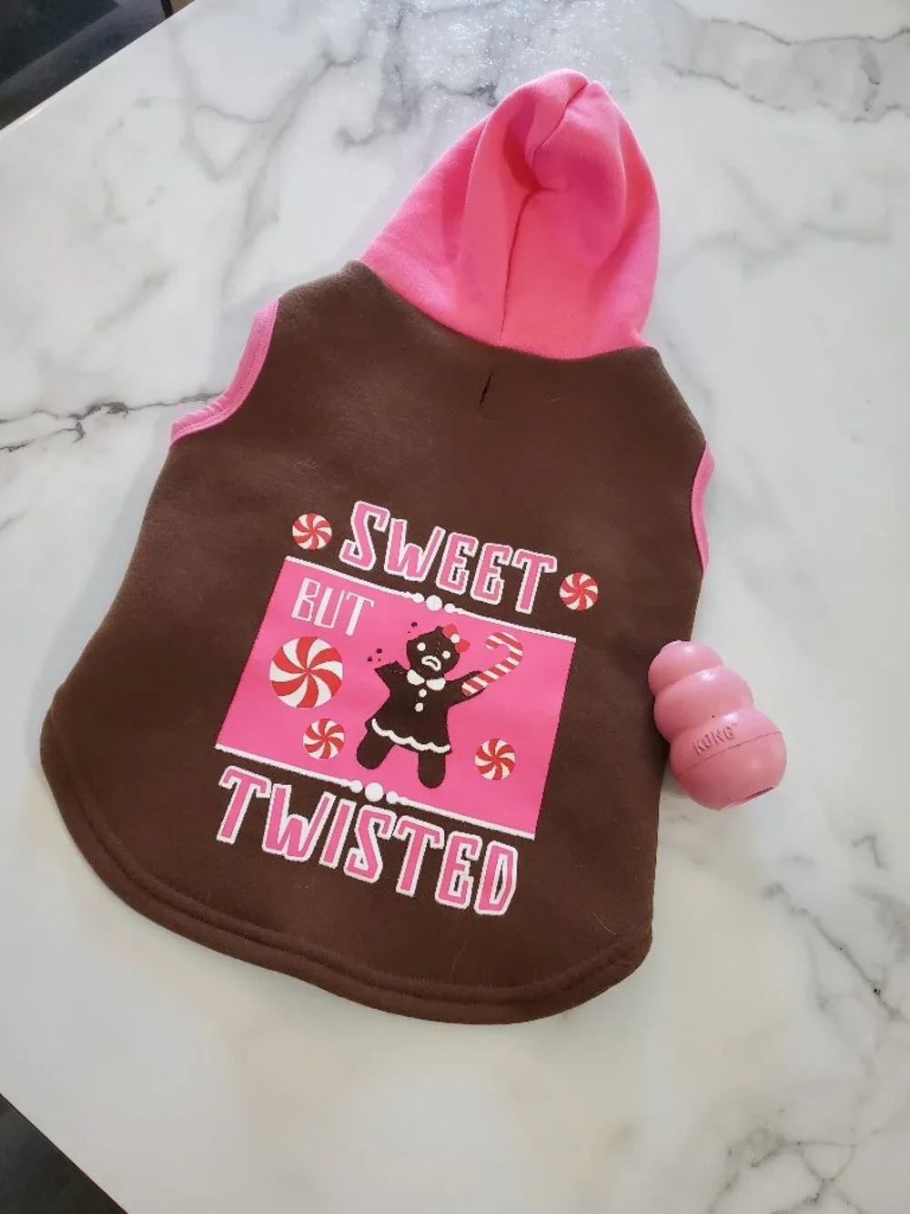 Sweet But Twisted Dog Hoodie in Brown & Pink size M